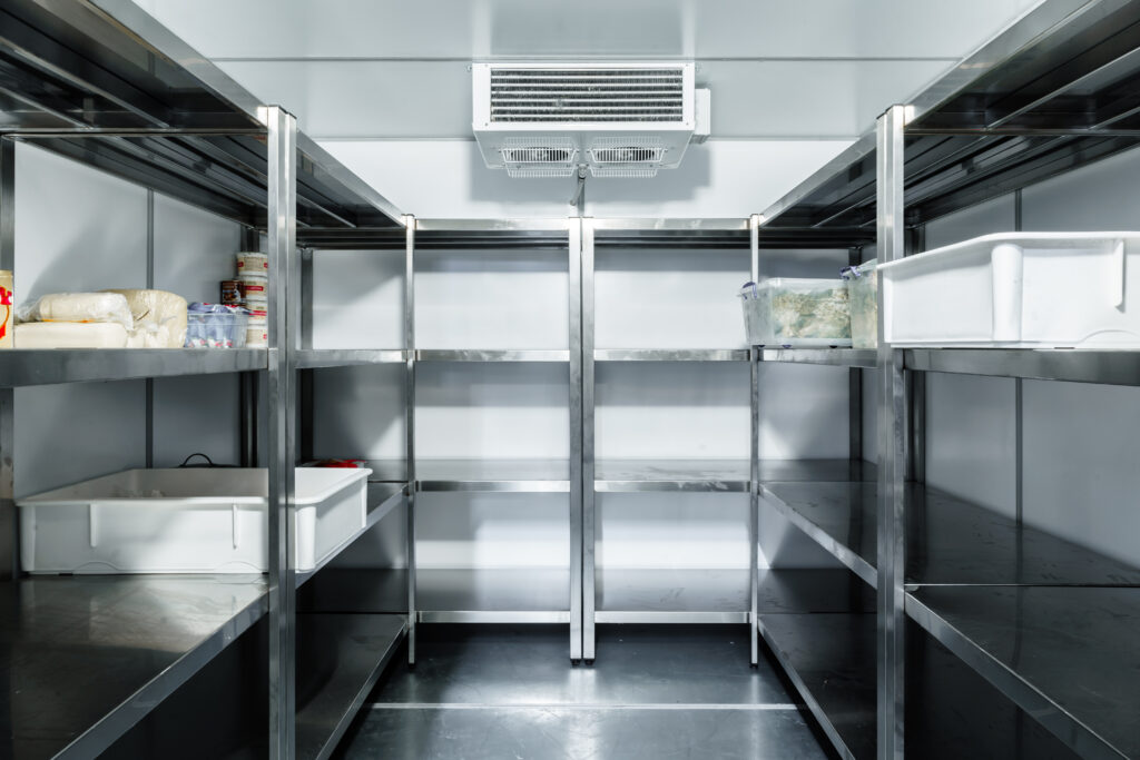commercial Refrigerator installation with steel shelves